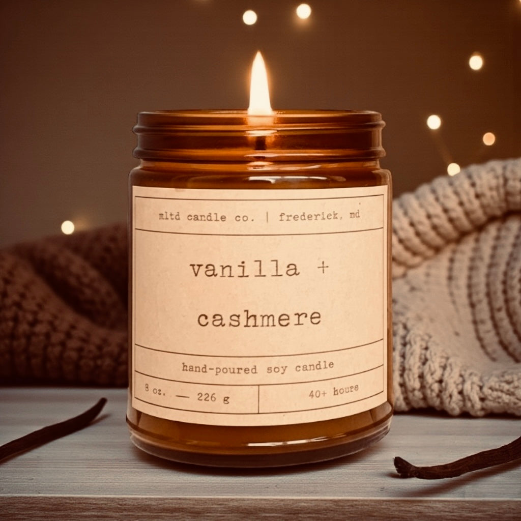 Vanilla + Cashmere Soy Candle: with Sandalwood and Musk Scent