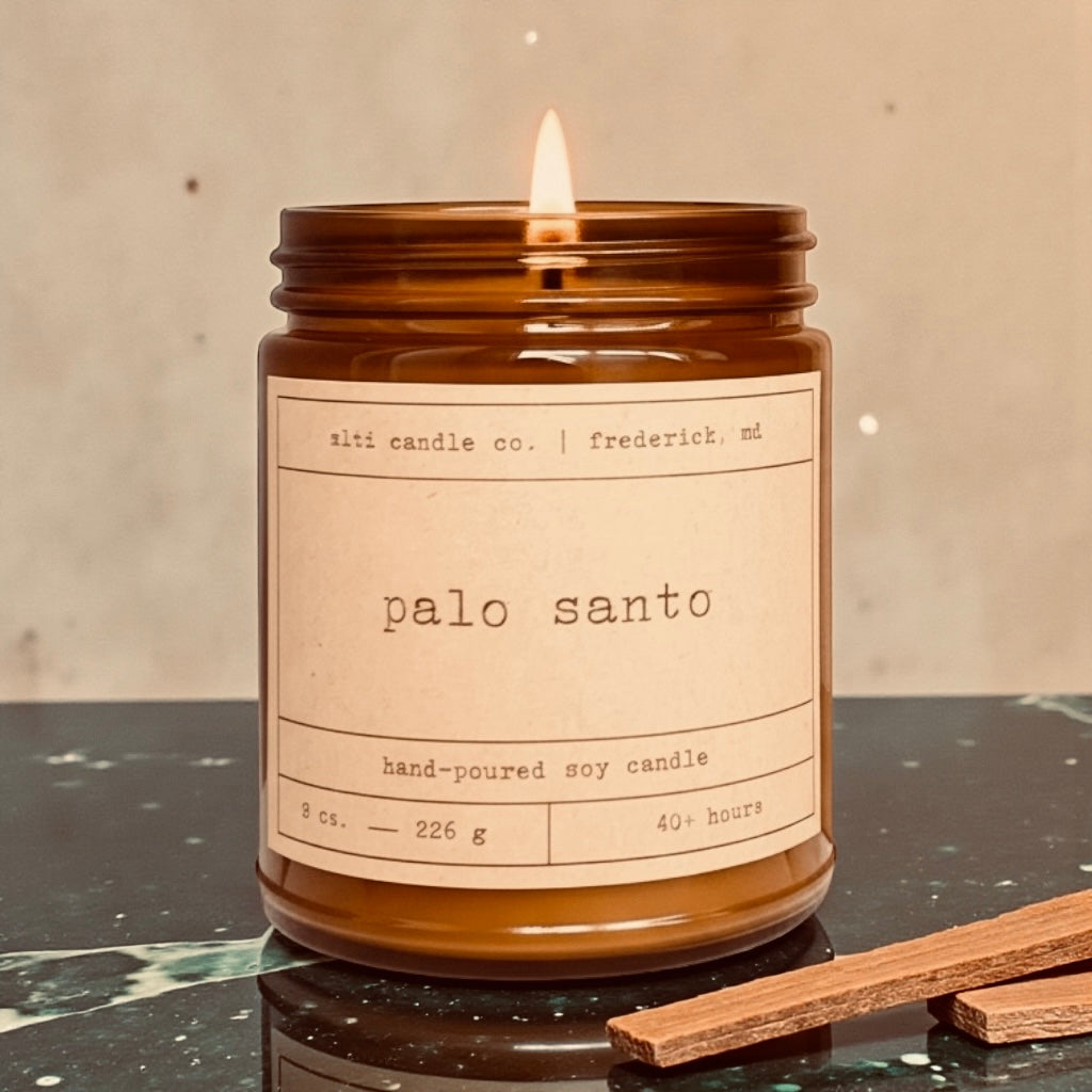 Palo Santo Soy Candle: with Sweet Forest, Smoky Scent