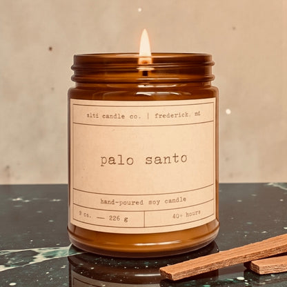 Palo Santo Soy Candle: with Sweet Forest, Smoky Scent