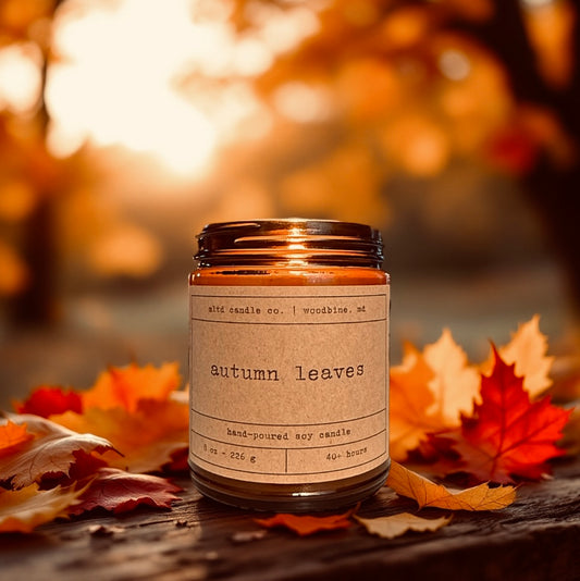 Autumn Leaves Soy Candle: Cranberry, Nutmeg, Pumpkin, Crisp Woods Scent