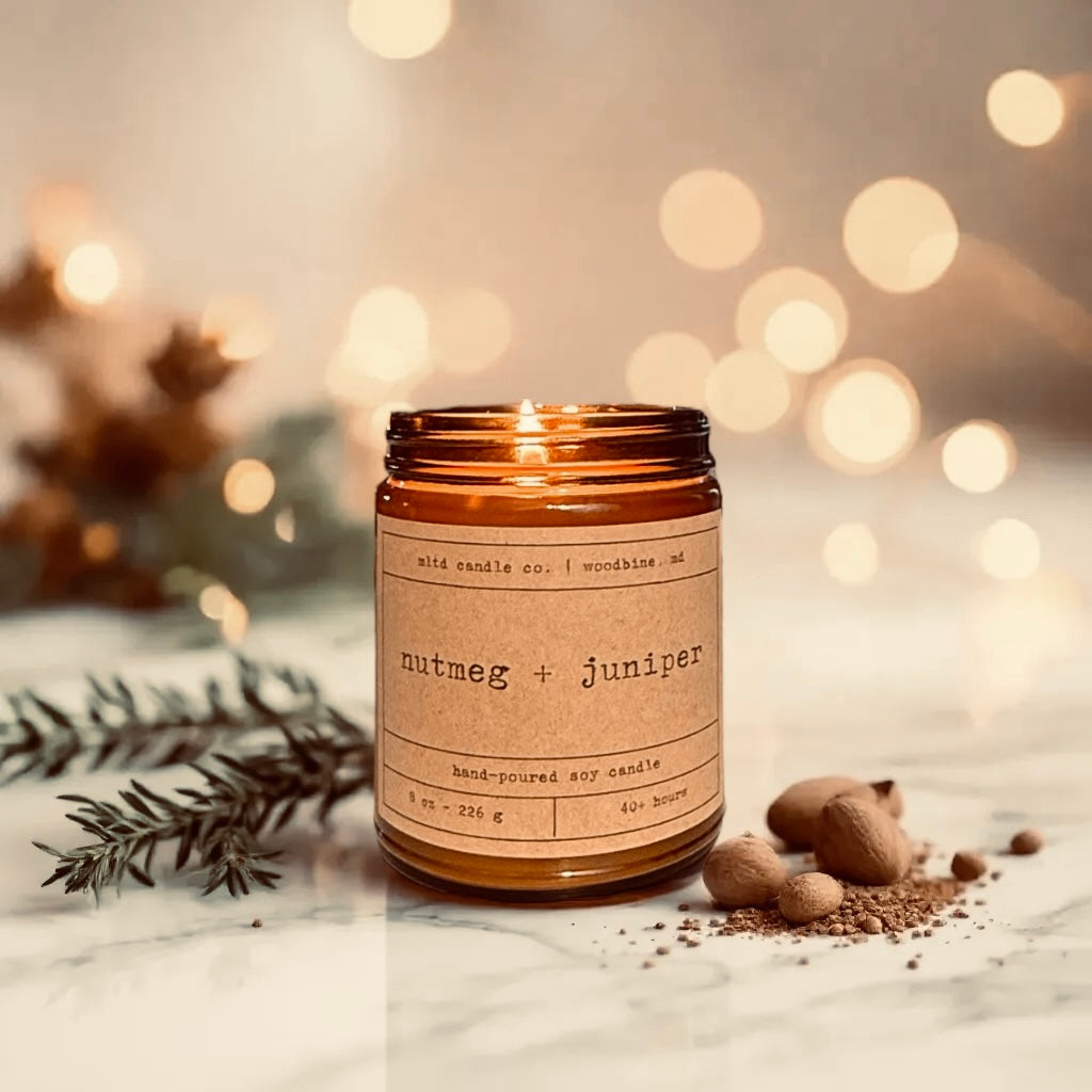 Nutmeg + Juniper Soy Candle: with Festive Clove Scent