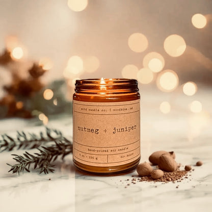 Nutmeg + Juniper Soy Candle: with Festive Clove Scent