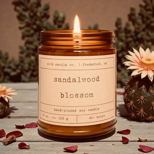 Sandalwood Blossom Soy Candle: Cactus Flower, Sandalwood, Musk, Coconut Scent