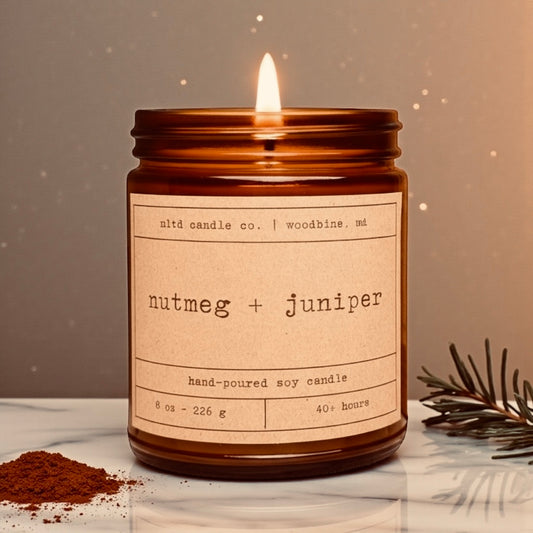 Nutmeg + Juniper Soy Candle: with Festive Clove Scent