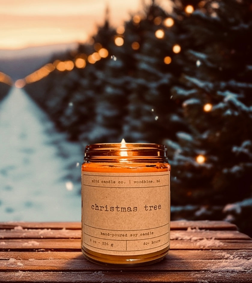Christmas Tree Soy Candle: Fraser Fir, Sweet Pine Scent