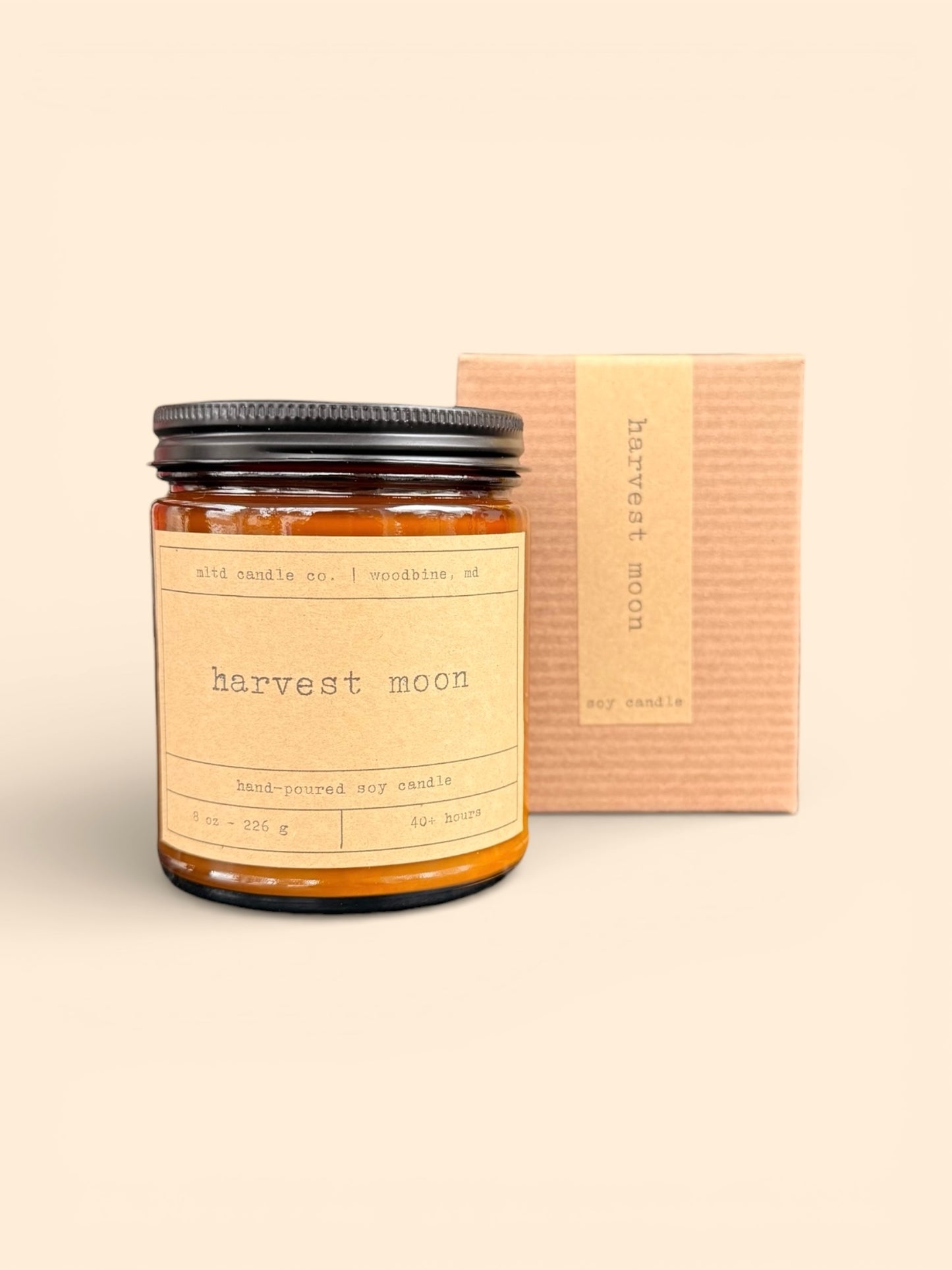 Harvest Moon Soy Candle: Pumpkin, Cinnamon, Coconut, Bourbon Scent