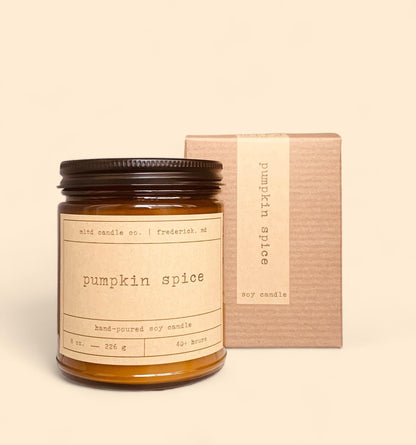 Pumpkin Spice Soy Candle: Pumpkin, Maple, Brown Sugar, Cinnamon Scent