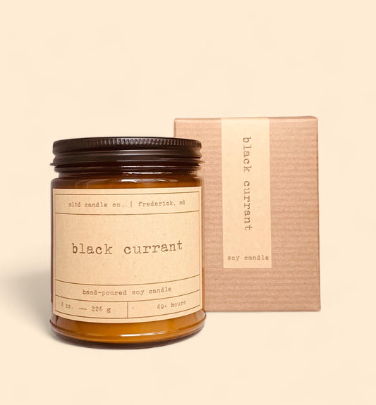 Black Currant Soy Candle: with Black Tea, Tonka Bean, Jasmine Scent