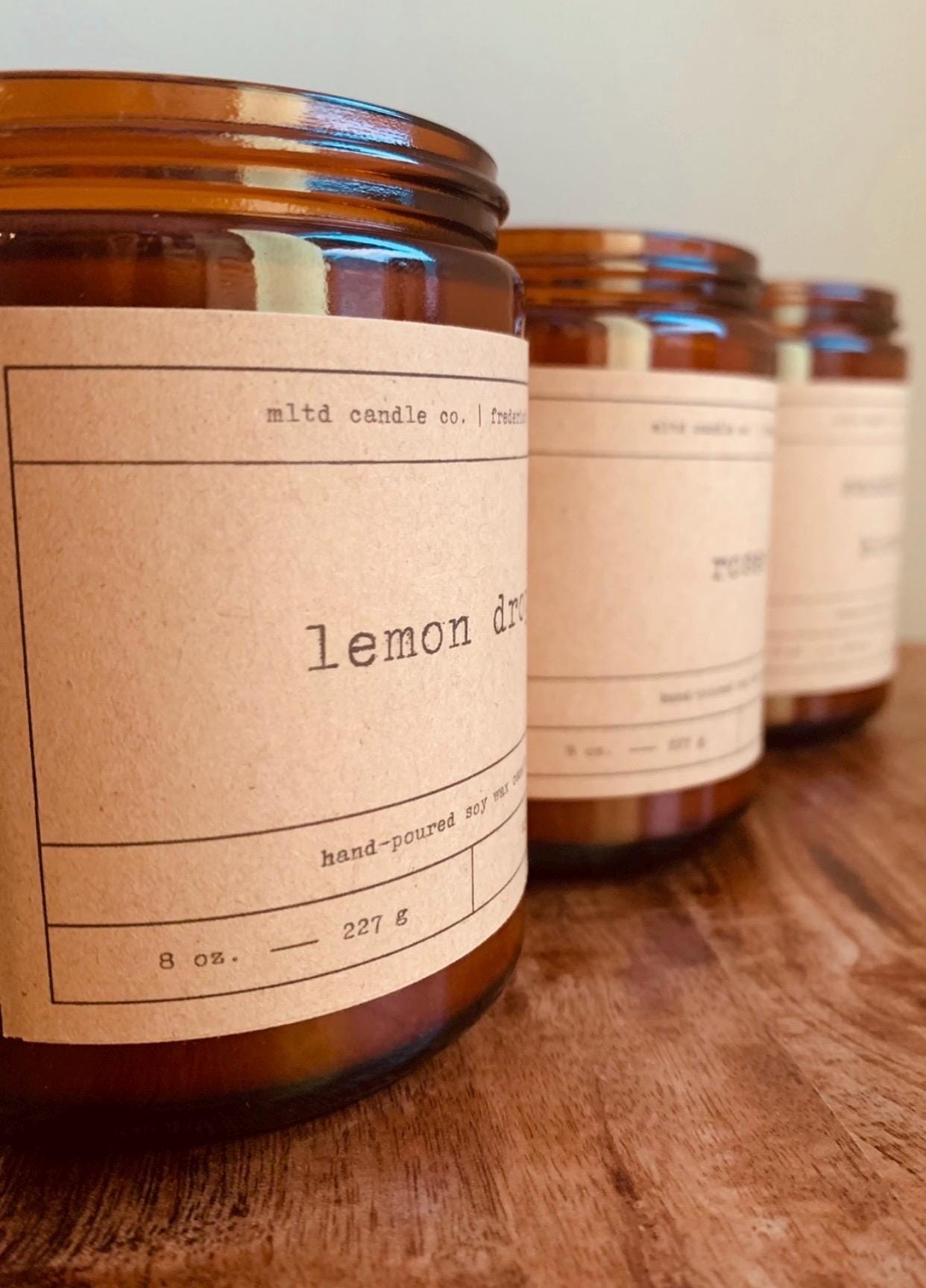 Lemon Drop Soy Candle | Sweet Juicy Lemon Scented Candle | Small Batch | Vegan Non-Toxic Eco-Friendly | Amber Jar | Handmade | Gift for Her
