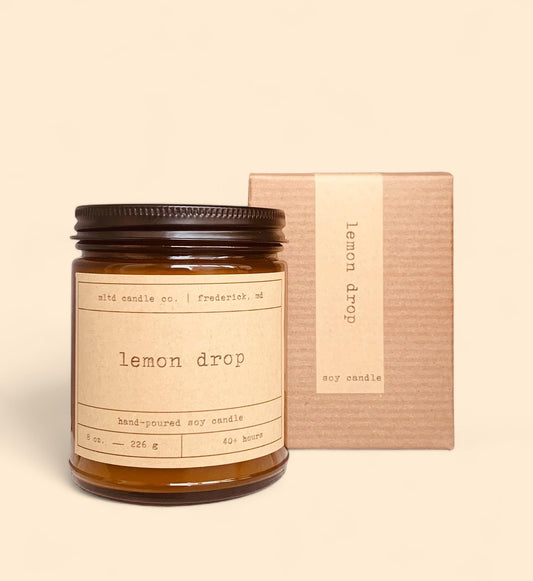 Lemon Drop Soy Candle | Sweet Juicy Lemon Scented Candle | Small Batch | Vegan Non-Toxic Eco-Friendly | Amber Jar | Handmade | Gift for Her