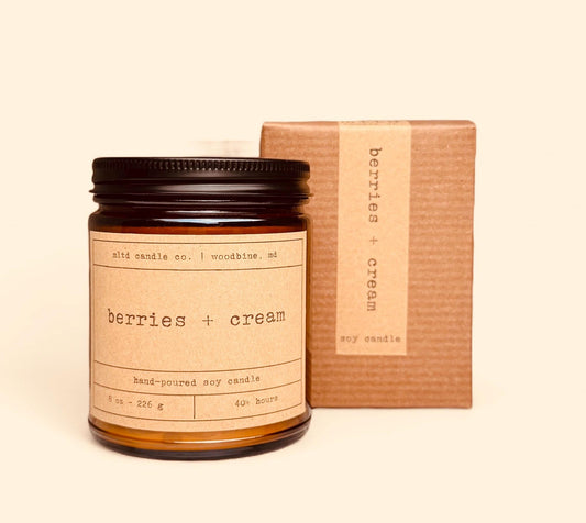 Berries + Cream Soy Candle: Raspberry, Blackberry, Vanilla Scent