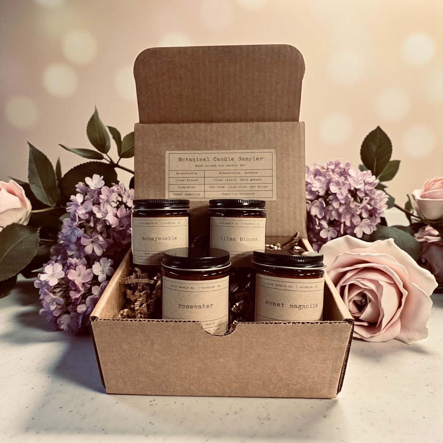 Botanical Candle Sampler Pack: Floral Scented Soy Candle Gift Set