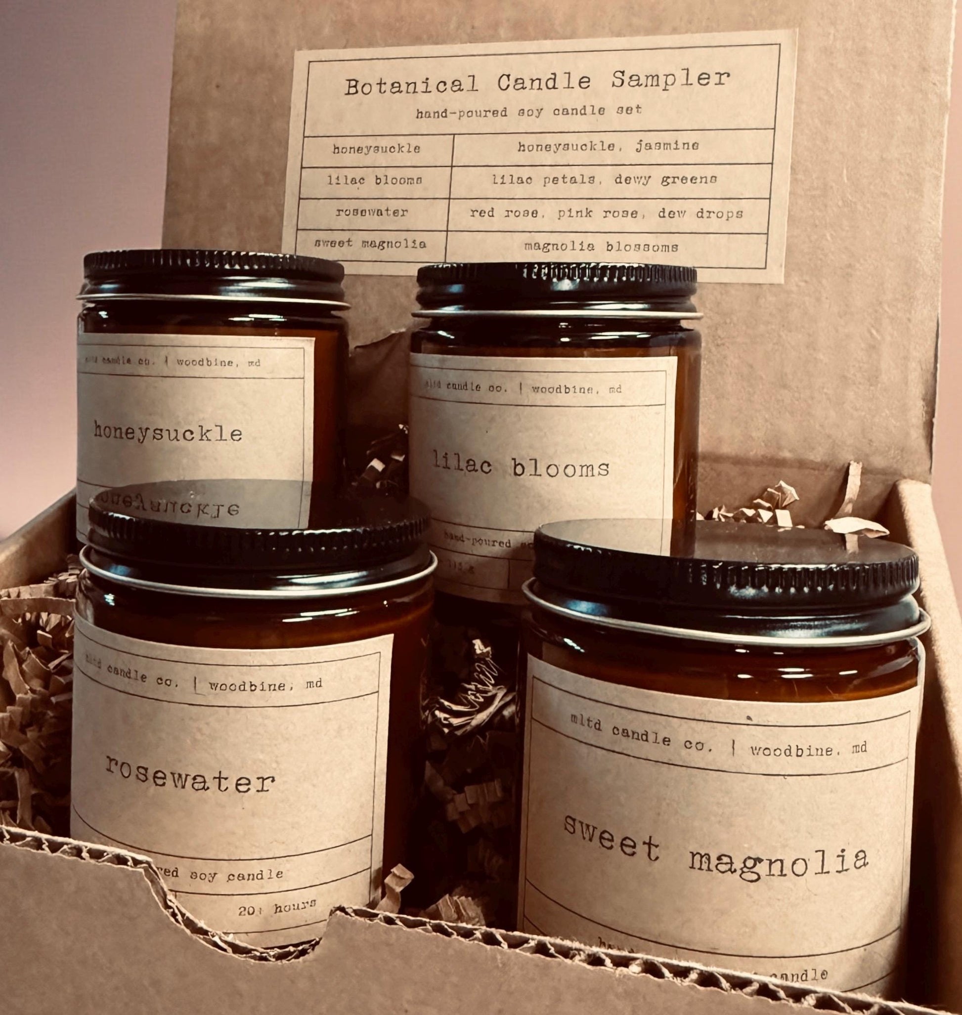 Botanical Candle Sampler Pack: Floral Scented Soy Candle Gift Set