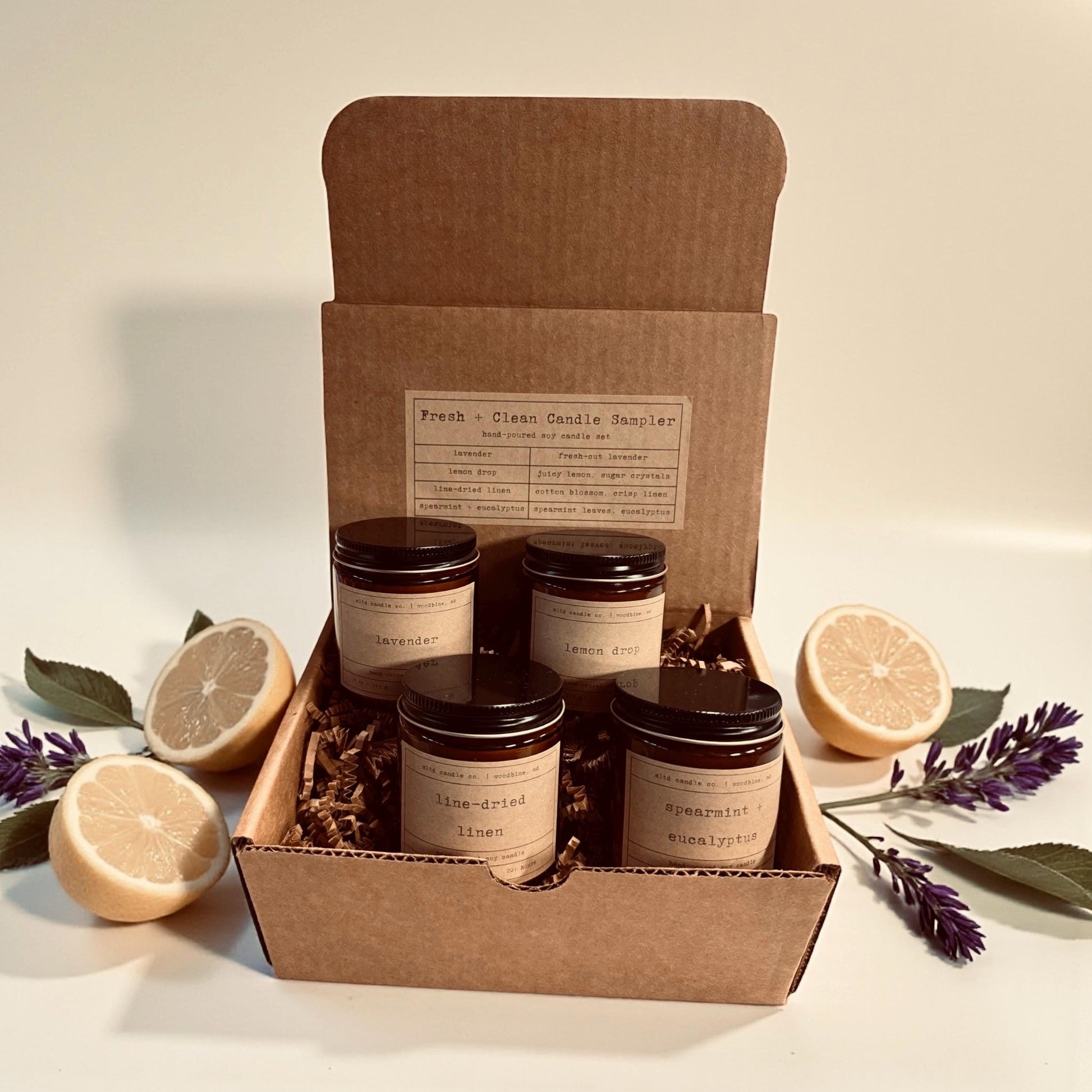 Fresh + Clean Candle Sampler Pack: Calming Scented Soy Candle Gift Set