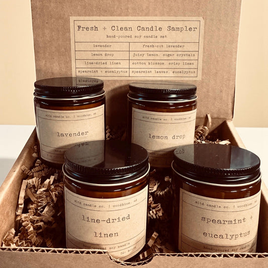 Fresh + Clean Candle Sampler Pack: Calming Scented Soy Candle Gift Set